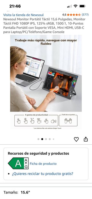 Monitor Portátil NEWSOUL Táctil 15.6”
