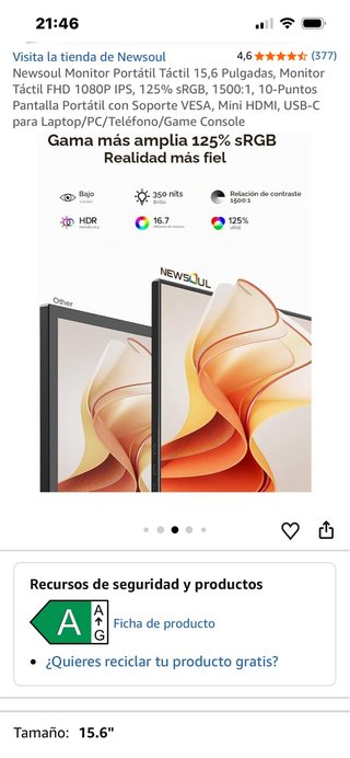 Monitor Portátil NEWSOUL Táctil 15.6”