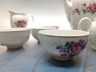 Juego de cafe o te, porcelana, SANTA CLARA, reflejos, juego de 6 tazas