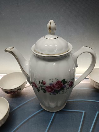 Juego de cafe o te, porcelana, SANTA CLARA, reflejos, juego de 6 tazas