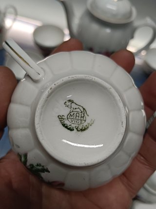 Juego de cafe o te, porcelana, SANTA CLARA, reflejos, juego de 6 tazas