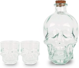 Set Licorera Calavera Cristal + 2 Vasos