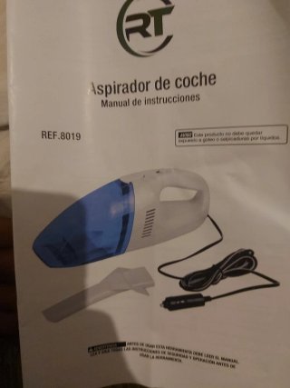 Aspirador azul y blanco