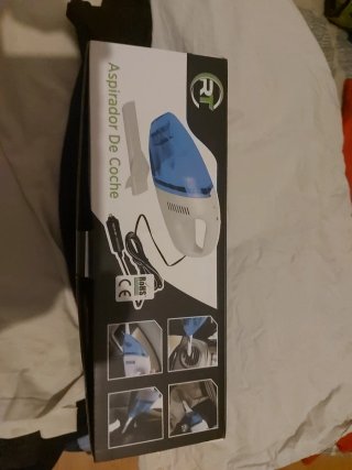 Aspirador azul y blanco