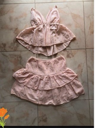 Conjunto Top y Falda Rosa Estampado