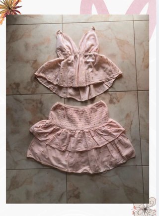 Conjunto Top y Falda Rosa Estampado