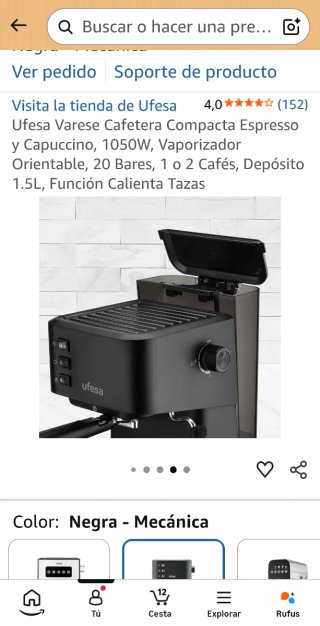 Cafetera Ufesa Varese Espresso Negra