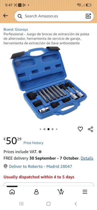 Juego brocas extracción polea alternador