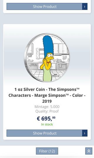 Moneda Plata 1oz Marge Simpson Color 2019 70% desc