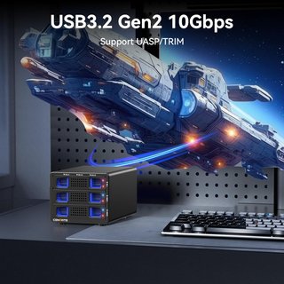CENMATE Carcasa Hybrid 5‑Bay SATA+NVMe USB 10Gbps