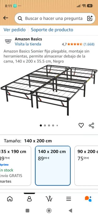 Somier Plegable Amazon Basics 140x200