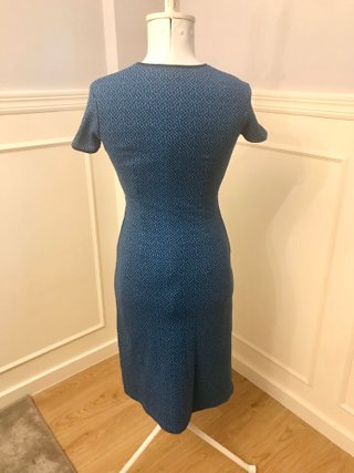 Vestido vintage V-neck estampado azul pin up retro