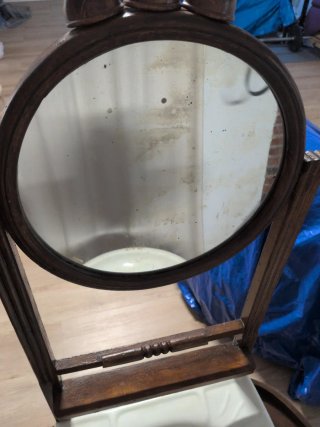 Palanganero antiguo madera y cerámica
