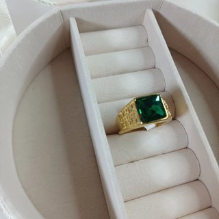 Anillo Sello Oro 18k Esmeralda Talla Grande