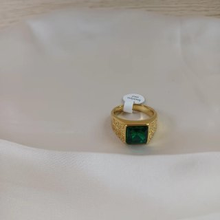 Anillo Sello Oro 18k Esmeralda Talla Grande