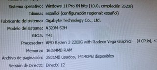 PC TORRE RYZEN 3 2200-16 RAM-SSD-HDD-VEGA 8-W 11