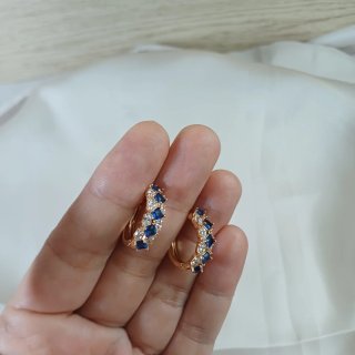 Pendientes Oro 18k Circonitas y Topacio Azul