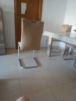 4 Sillas Comedor Beige y Plata