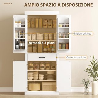 Mobile Cucina Alto 183.5 Cm, Armadio Cucina Con 6 Portaspezie, 4 Ante Stile Granaio e Cassetto, Mobile Dispensa Rustico Con Ripiani Regolabili, per Sala da Pranzo, Soggiorno, ecc.
