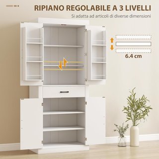 Mobile Cucina Alto 183.5 Cm, Armadio Cucina Con 6 Portaspezie, 4 Ante Stile Granaio e Cassetto, Mobile Dispensa Rustico Con Ripiani Regolabili, per Sala da Pranzo, Soggiorno, ecc.