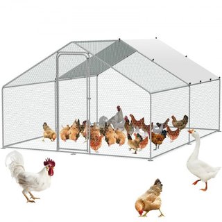 Gran Gallinero de Metal, 9.8x12.9x6.5 pies, Corrales para Pollos de Entrada para el Jardín con Cubierta, Casa para Gallinas con Techo en Espira y Cerradura de Seguridad para Exterior y Jardín, Gra...