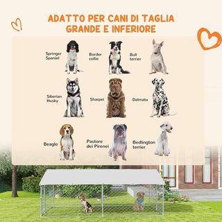 Box per Cani da Esterno, Recinto per Animali con Copertura Impermeabile, 400X230X150Cm, Argento e Grigio