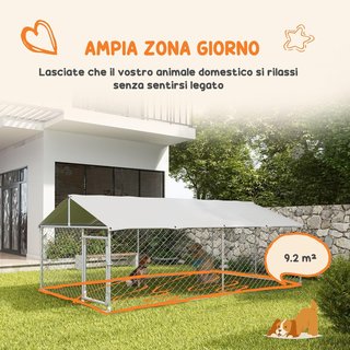 Box per Cani da Esterno, Recinto per Animali con Copertura Impermeabile, 400X230X150Cm, Argento e Grigio