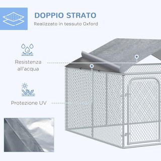 Box per Cani da Esterno, Recinto per Animali, Box per Cani da Esterno con Tetto Impermeabile, 230X230X175Cm, Argento