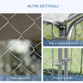 Box per Cani da Esterno, Recinto per Animali, Box per Cani da Esterno con Tetto Impermeabile, 230X230X175Cm, Argento