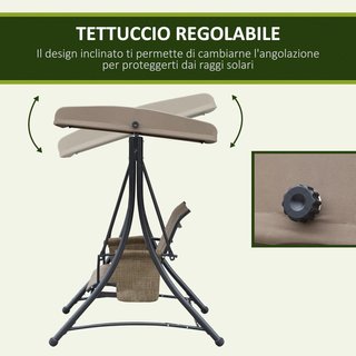 Dondolino da Giardino a 3 Posti con Tetto Regolabile e Tasche Marrone 196X128X172Cm
