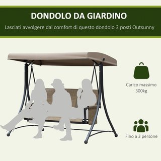 Dondolino da Giardino a 3 Posti con Tetto Regolabile e Tasche Marrone 196X128X172Cm