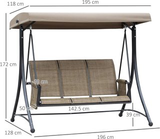 Dondolino da Giardino a 3 Posti con Tetto Regolabile e Tasche Marrone 196X128X172Cm