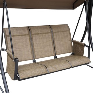 Dondolino da Giardino a 3 Posti con Tetto Regolabile e Tasche Marrone 196X128X172Cm
