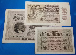 Lote 3 Billetes Históricos Alemania 1923  Weimar