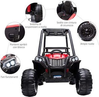 Coche Eléctrico para Niños 12V, Velocidad 3-6Km/H, Quad Eléctrico Mini Con Doble Motor, USB, Reproductor MP3 Y Control Remoto, 118X76X104Cm, Rojo Y Negro