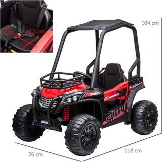 Coche Eléctrico para Niños 12V, Velocidad 3-6Km/H, Quad Eléctrico Mini Con Doble Motor, USB, Reproductor MP3 Y Control Remoto, 118X76X104Cm, Rojo Y Negro