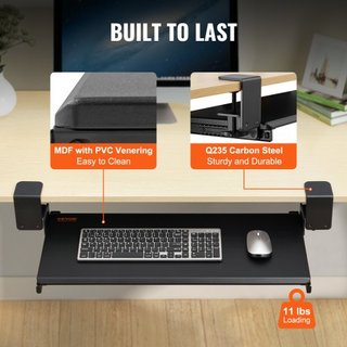 Soporte para Teclado de Escritorio, Bandeja de Teclado Deslizante con Montaje de C-Clamp Sin Taladro, Gran Cajón Deslizante de 26.8 x 11 pulgadas para Escribir en Casa, Trabajo de Oficina
