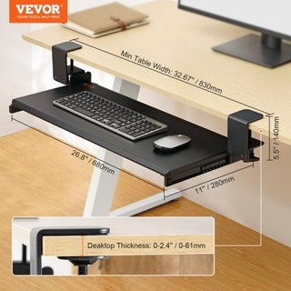 Soporte para Teclado de Escritorio, Bandeja de Teclado Deslizante con Montaje de C-Clamp Sin Taladro, Gran Cajón Deslizante de 26.8 x 11 pulgadas para Escribir en Casa, Trabajo de Oficina