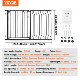 Puerta para Bebés, 74.9 cm-122.9 cm Extra Ancha, 76.2 cm de Alta, Puerta para Perros para Escaleras, Puertas y Casa, Puerta para Niños de Fácil Paso con Cierre Automático, Puerta de Seguridad para...