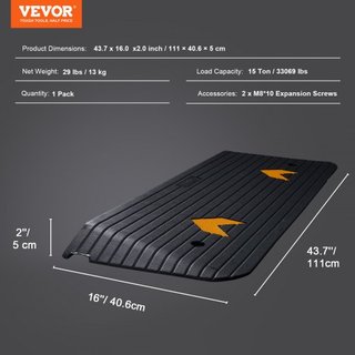 Rampas de Umbral de Caucho, Rampas de Umbral de 5.08 cm de Elevación para Puertas, Rampas de Umbral de Caucho Reciclado con Capacidad de Carga de 15000 kg, Rampas de Umbral de Caucho Sólido con Su...