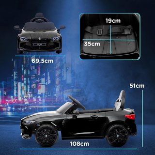 Coche Eléctrico para Niños 3-5 Años 12V con Licencia BMW M4, 3-5Km/H Coche Eléctrico para Niños Con 2 Motores, Suspensión, Control Remoto 2.4G, Claxon y Faros, en PP y Metal, Negro