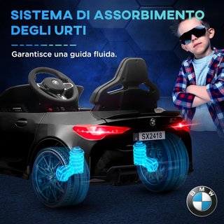 Coche Eléctrico para Niños 3-5 Años 12V con Licencia BMW M4, 3-5Km/H Coche Eléctrico para Niños Con 2 Motores, Suspensión, Control Remoto 2.4G, Claxon y Faros, en PP y Metal, Negro