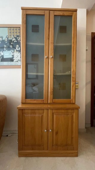 Vitrina/armario madera pino 2 módulos