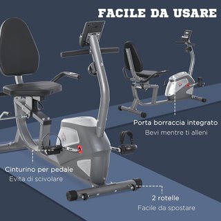 Cyclette De Casa Con 8 Niveles De Resistencia, Cyclette Horizontal Recumbent Con Ruedas, Monitor LCD Y Asiento Regulable, en Acero Y ABS, para Home Gym Casa, 122-137X62X103Cm