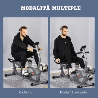 Cyclette De Casa Con 8 Niveles De Resistencia, Cyclette Horizontal Recumbent Con Ruedas, Monitor LCD Y Asiento Regulable, en Acero Y ABS, para Home Gym Casa, 122-137X62X103Cm
