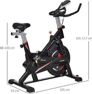 Bicicleta Estática para Entrenamiento en Acero Negro, Bicicleta Profesional de Silla Capacidad 120 Kg con Soporte para Móvil, Monitor LCD, Manillar y Resistencia Ajustable, Volante de 10Kg
