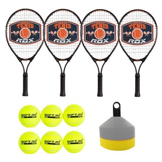 Set 4 Raquetas Tenis ROX + 6 Pelotas + Conos