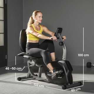 Cyclette De Casa Horizontal Con 8 Niveles De Resistencia Magnética, Cyclette Recumbent Con Asiento Regulable, Pantalla LCD, Sensor De Frecuencia Cardíaca, Ruedas, para Entrenamiento En Casa, Negro