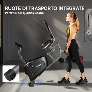 Cyclette De Casa Horizontal Con 8 Niveles De Resistencia Magnética, Cyclette Recumbent Con Asiento Regulable, Pantalla LCD, Sensor De Frecuencia Cardíaca, Ruedas, para Entrenamiento En Casa, Negro