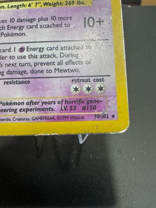 Mewtwo 10/102 TCG Base Set Holo 1999 Eng